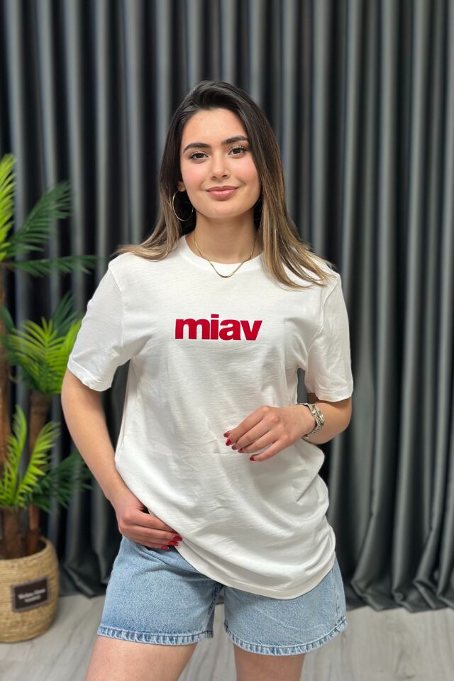 MV T-Shirt Kırmızı Miav Baskı